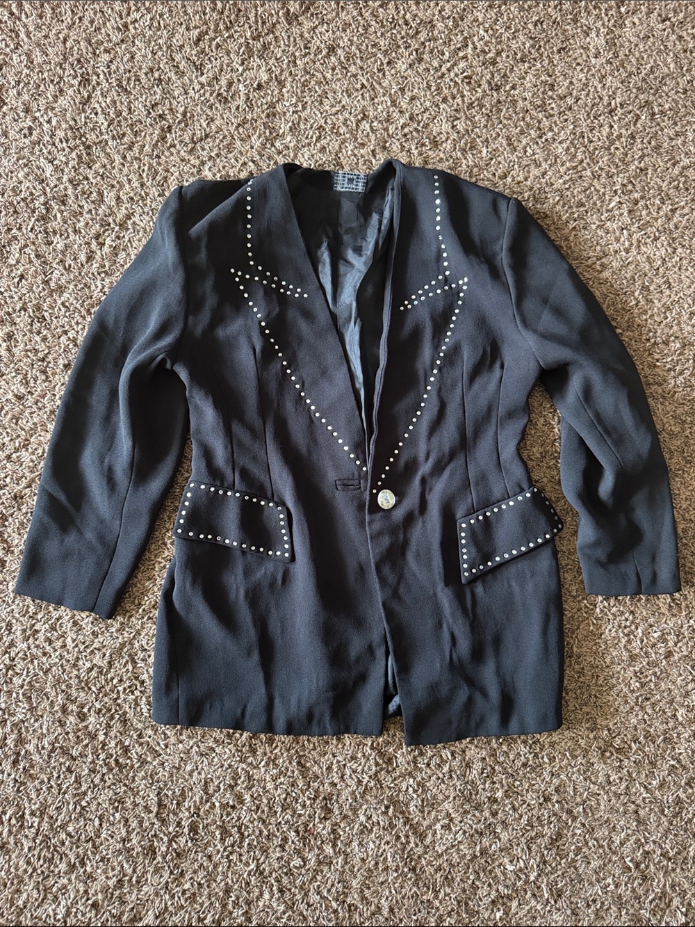 Black Studded Single-Button Women's Blazer